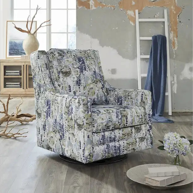Gray/Green Floral Swivel Glider Accent Chair – Seats 1