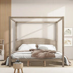 Brown / Grey King Canopy Platform Bed with Headboard – Sleeps 2