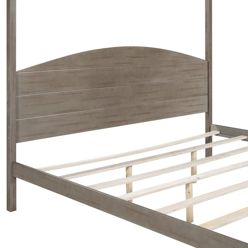 Brown / Grey King Canopy Platform Bed with Headboard – Sleeps 2