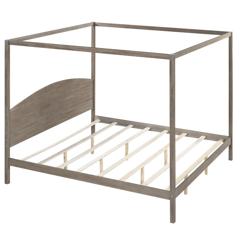 Brown / Grey King Canopy Platform Bed with Headboard – Sleeps 2