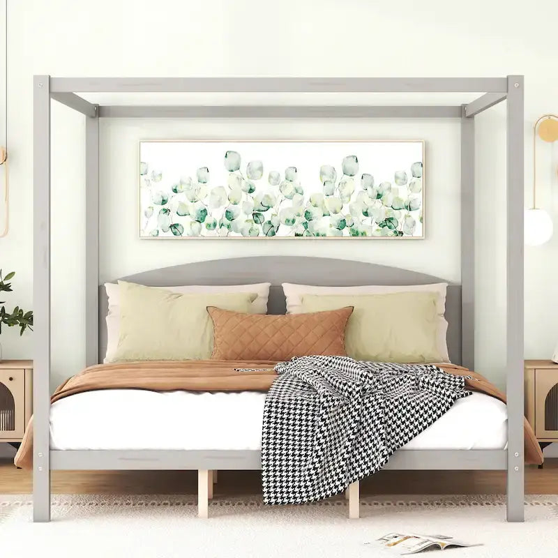 Brown / Grey King Canopy Platform Bed with Headboard – Sleeps 2
