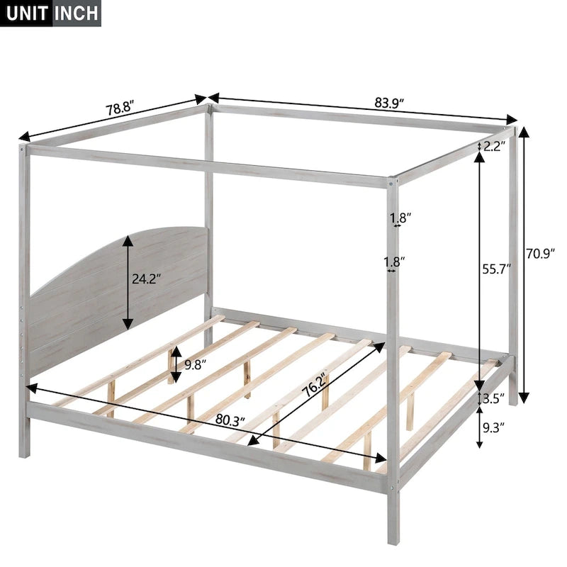 Brown / Grey King Canopy Platform Bed with Headboard – Sleeps 2