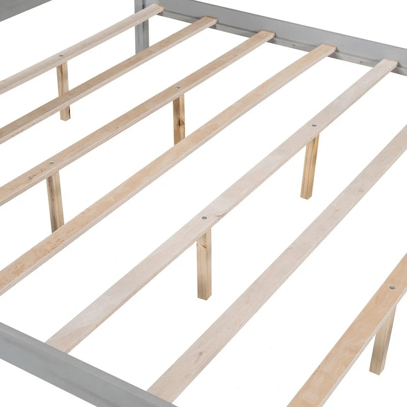 Brown / Grey King Canopy Platform Bed with Headboard – Sleeps 2