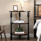 Brown / Dark Oak 3-Tier Round Side Table with Storage Shelves