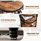 Brown / Dark Oak 3-Tier Round Side Table with Storage Shelves