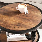 Brown / Dark Oak 3-Tier Round Side Table with Storage Shelves