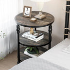 Brown / Dark Oak 3-Tier Round Side Table with Storage Shelves