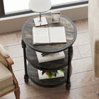 Brown / Dark Oak 3-Tier Round Side Table with Storage Shelves