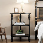 Brown / Dark Oak 3-Tier Round Side Table with Storage Shelves