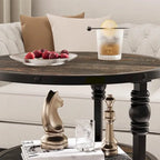 Brown / Dark Oak 3-Tier Round Side Table with Storage Shelves
