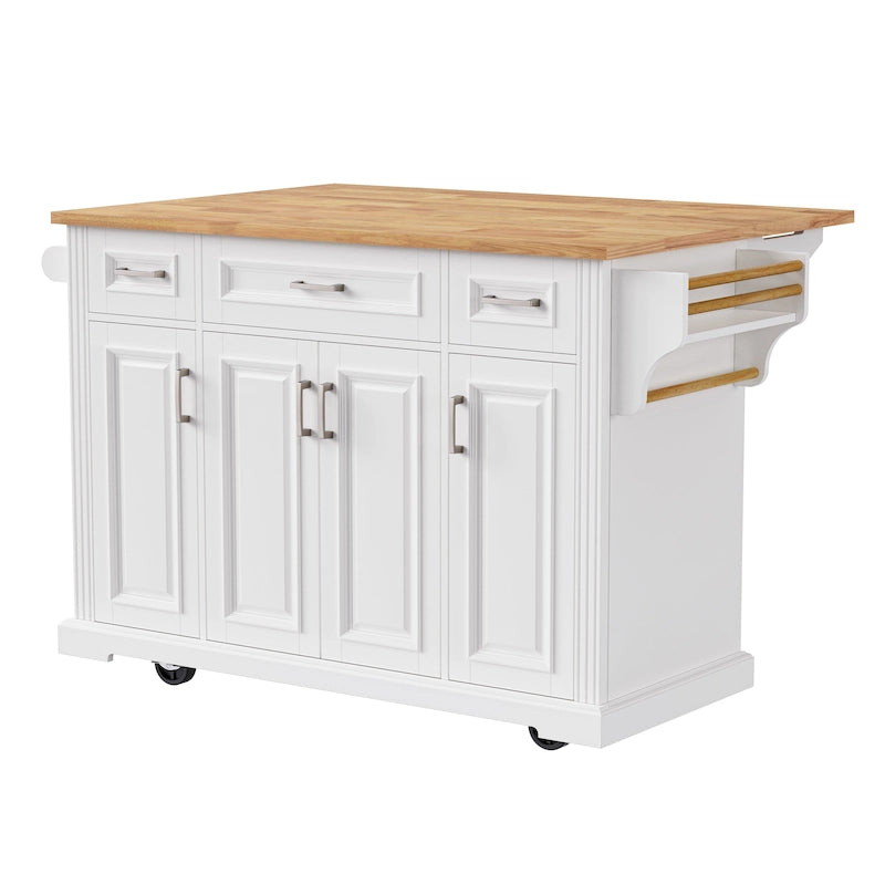 Grey+Blue / White 54" Rolling Kitchen Island with Drop Leaf – Single