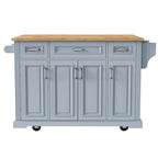 Grey+Blue / White 54" Rolling Kitchen Island with Drop Leaf – Single