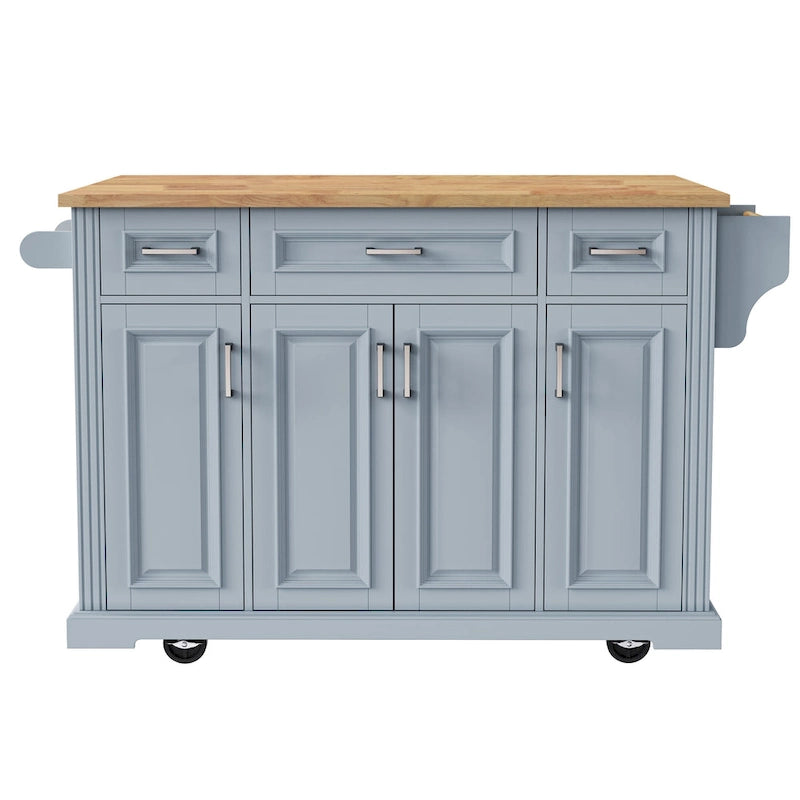 Grey+Blue / White 54" Rolling Kitchen Island with Drop Leaf – Single
