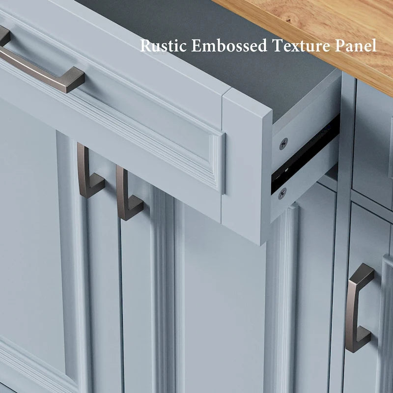 Grey+Blue / White 54" Rolling Kitchen Island with Drop Leaf – Single