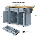 Grey+Blue / White 54" Rolling Kitchen Island with Drop Leaf – Single