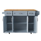 Grey+Blue / White 54" Rolling Kitchen Island with Drop Leaf – Single