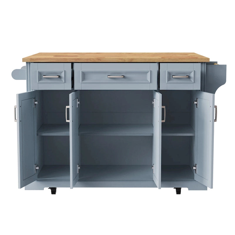 Grey+Blue / White 54" Rolling Kitchen Island with Drop Leaf – Single