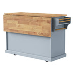 Grey+Blue / White 54" Rolling Kitchen Island with Drop Leaf – Single