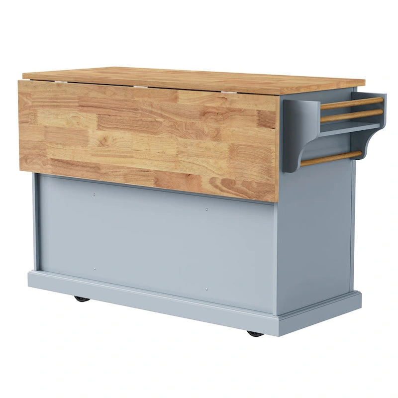 Grey+Blue / White 54" Rolling Kitchen Island with Drop Leaf – Single