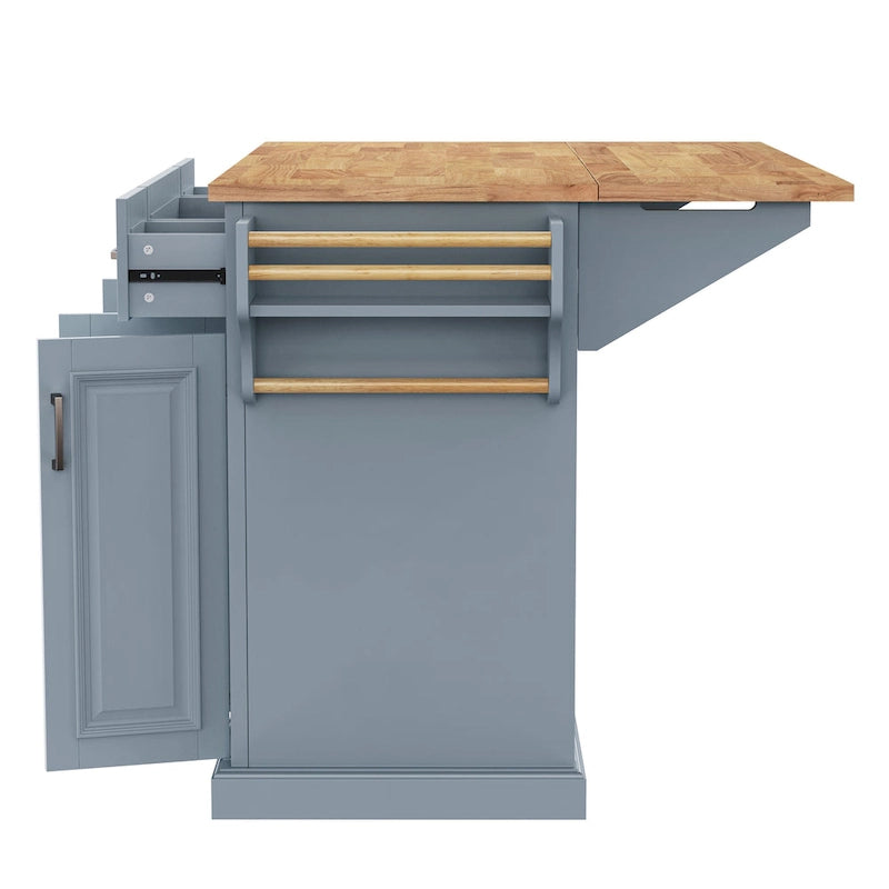 Grey+Blue / White 54" Rolling Kitchen Island with Drop Leaf – Single