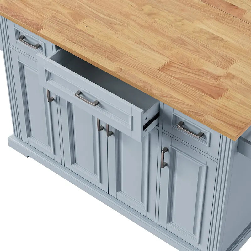 Grey+Blue / White 54" Rolling Kitchen Island with Drop Leaf – Single