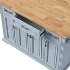 Grey+Blue / White 54" Rolling Kitchen Island with Drop Leaf – Single