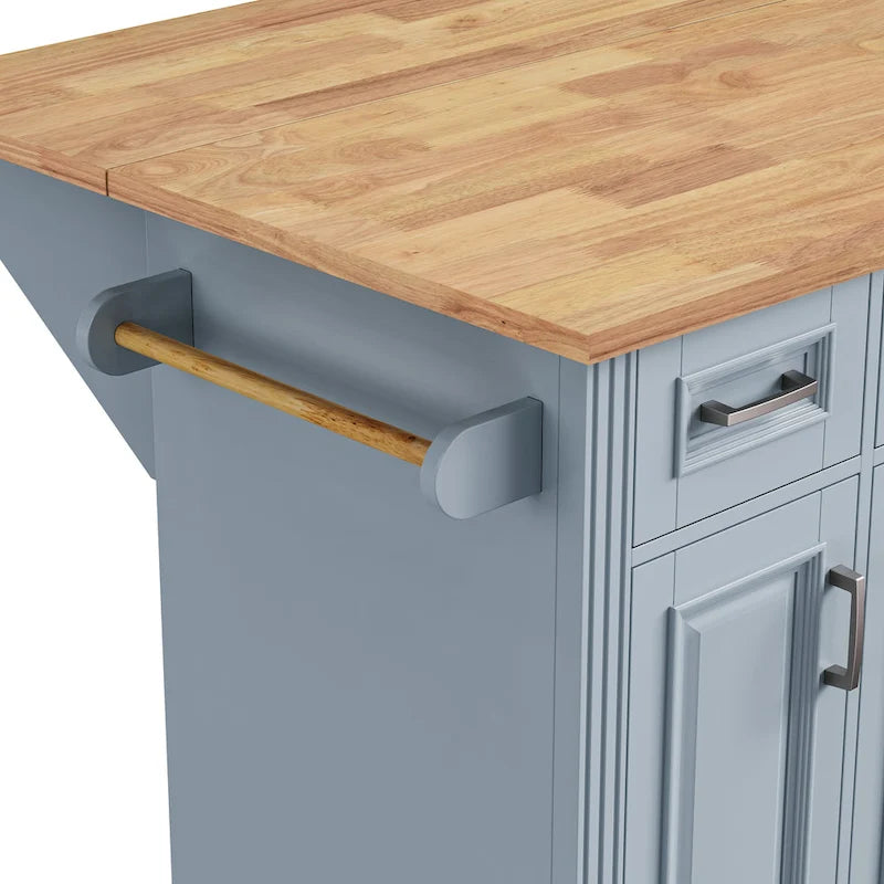 Grey+Blue / White 54" Rolling Kitchen Island with Drop Leaf – Single