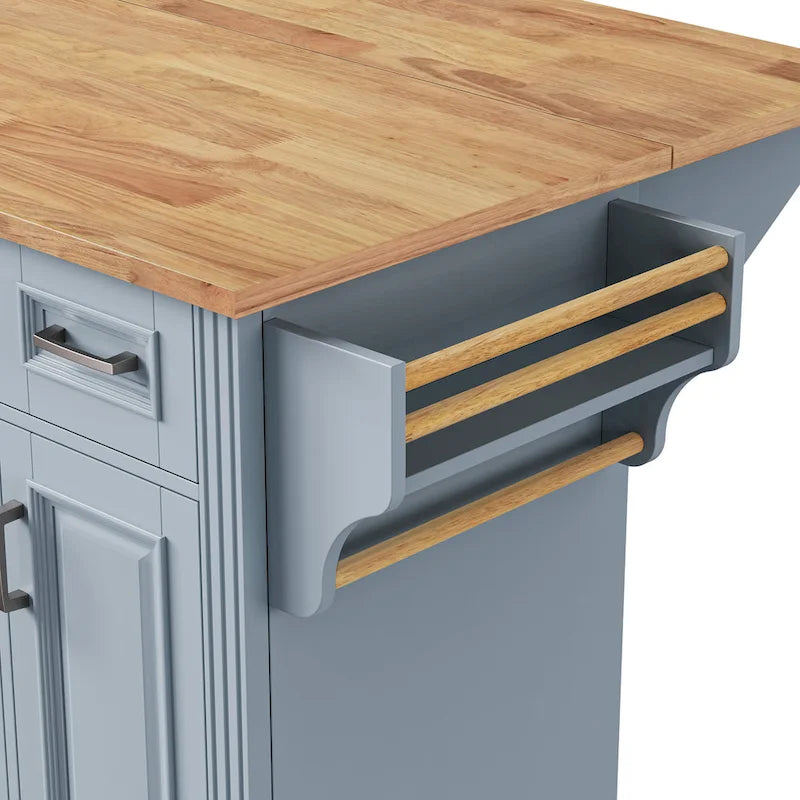 Grey+Blue / White 54" Rolling Kitchen Island with Drop Leaf – Single