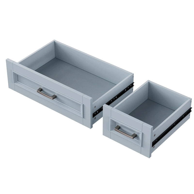 Grey+Blue / White 54" Rolling Kitchen Island with Drop Leaf – Single