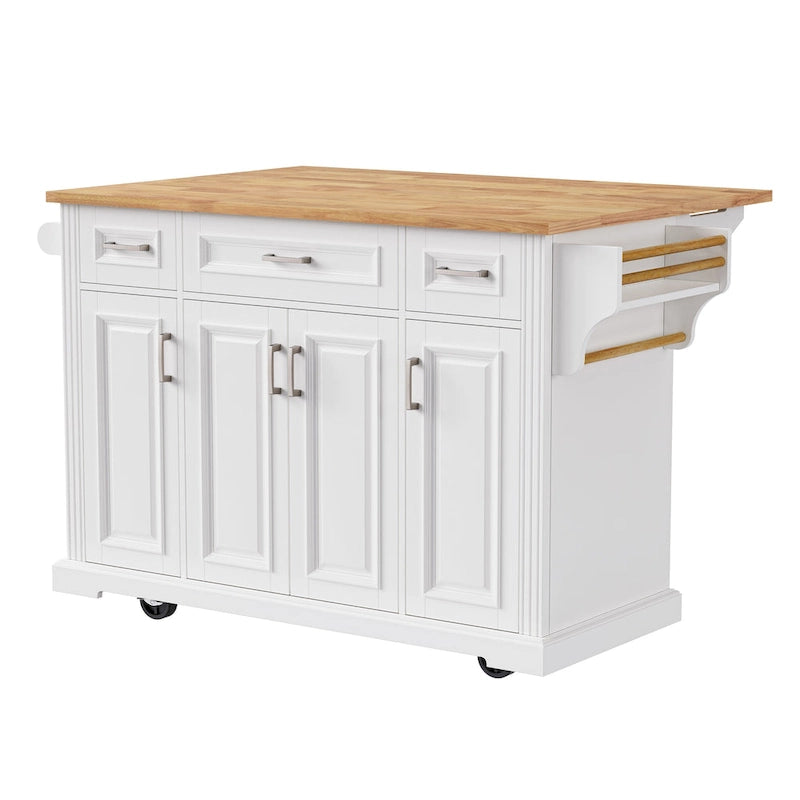Grey+Blue / White 54" Rolling Kitchen Island with Drop Leaf – Single