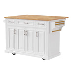 Grey+Blue / White 54" Rolling Kitchen Island with Drop Leaf – Single