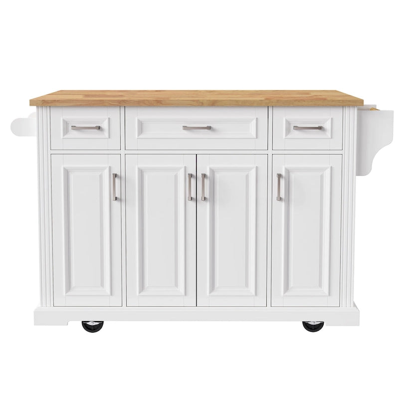 Grey+Blue / White 54" Rolling Kitchen Island with Drop Leaf – Single