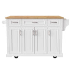 Grey+Blue / White 54" Rolling Kitchen Island with Drop Leaf – Single