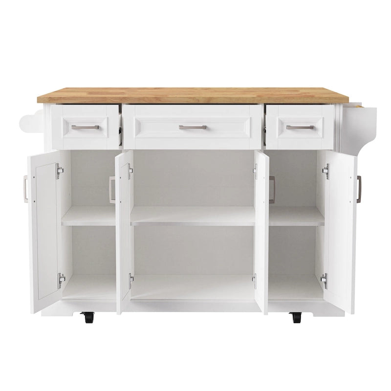 Grey+Blue / White 54" Rolling Kitchen Island with Drop Leaf – Single