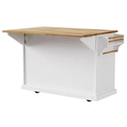 Grey+Blue / White 54" Rolling Kitchen Island with Drop Leaf – Single