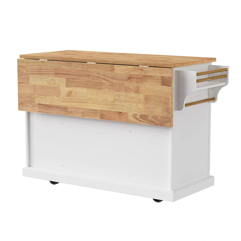 Grey+Blue / White 54" Rolling Kitchen Island with Drop Leaf – Single
