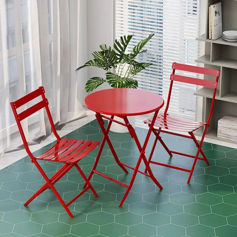 3-Piece Foldable Bistro Set, Red/Yellow/White – 2 Chairs & Round Table