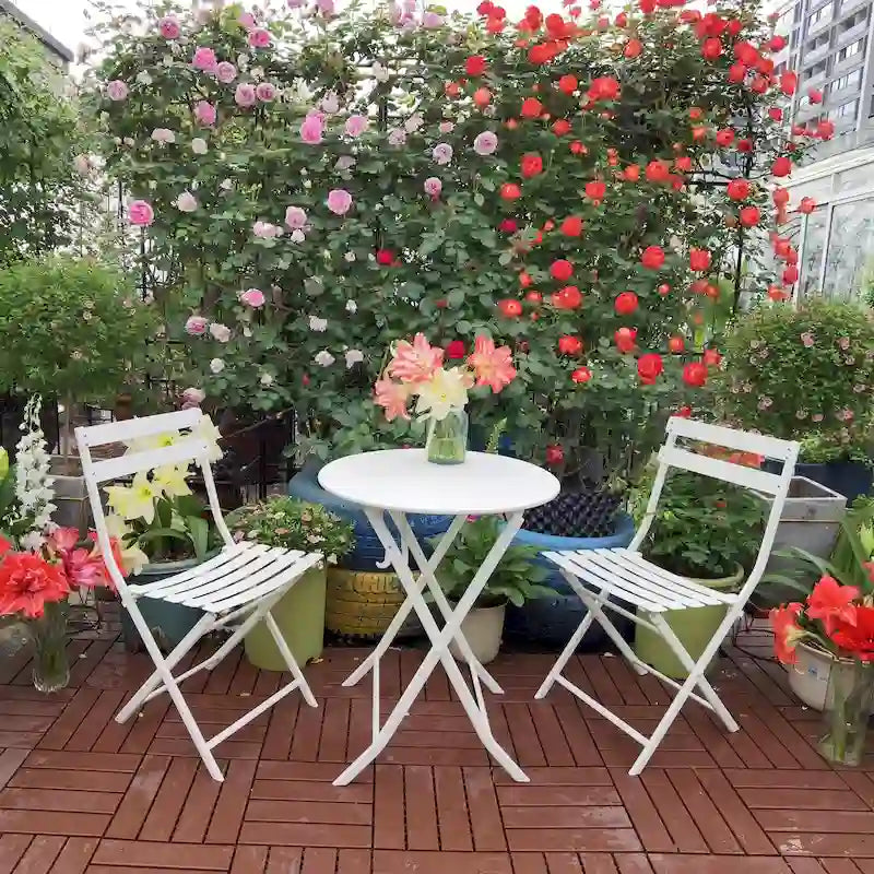 3-Piece Foldable Bistro Set, Red/Yellow/White – 2 Chairs & Round Table