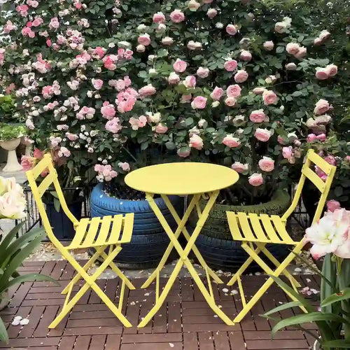 Patio Foldable Table Chairs Set with 2 Chairs & Round Table, Set of 3
