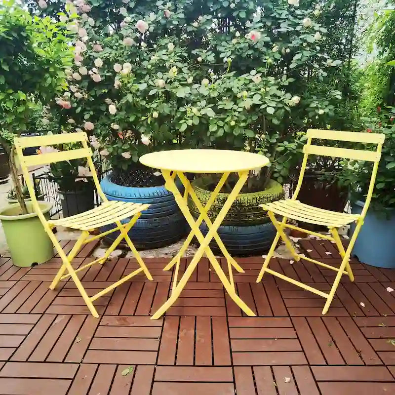 3-Piece Foldable Bistro Set, Red/Yellow/White – 2 Chairs & Round Table
