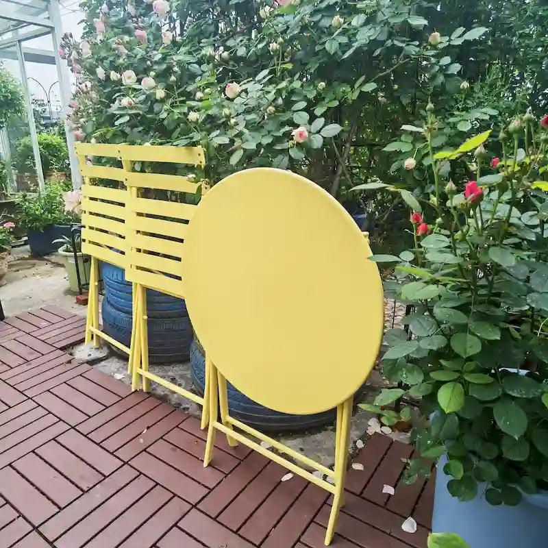 3-Piece Foldable Bistro Set, Red/Yellow/White – 2 Chairs & Round Table