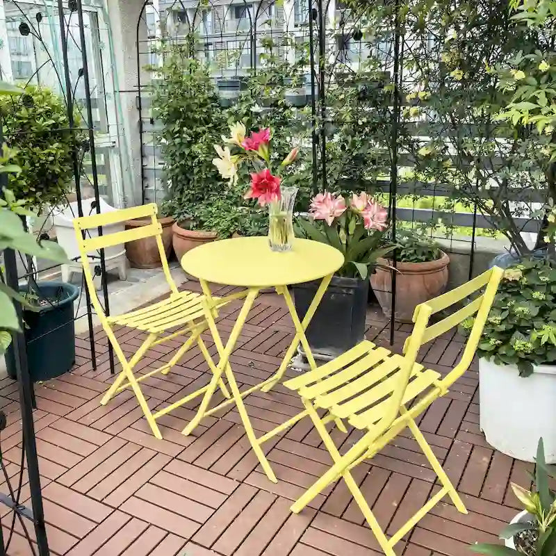 3-Piece Foldable Bistro Set, Red/Yellow/White – 2 Chairs & Round Table