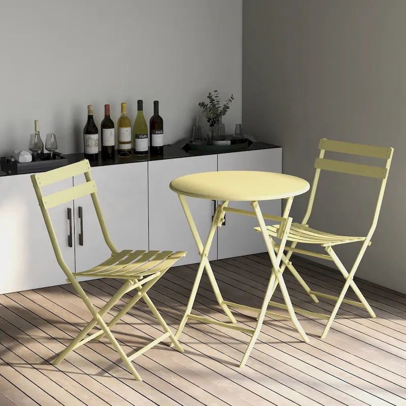 3-Piece Foldable Bistro Set, Red/Yellow/White – 2 Chairs & Round Table