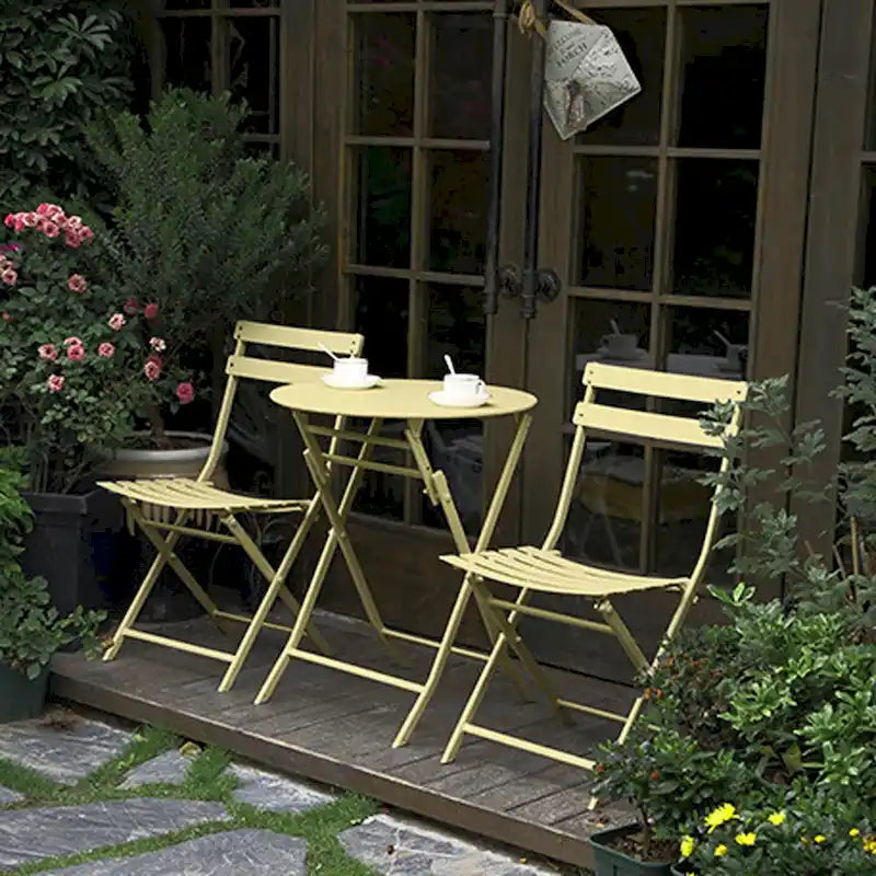3-Piece Foldable Bistro Set, Red/Yellow/White – 2 Chairs & Round Table