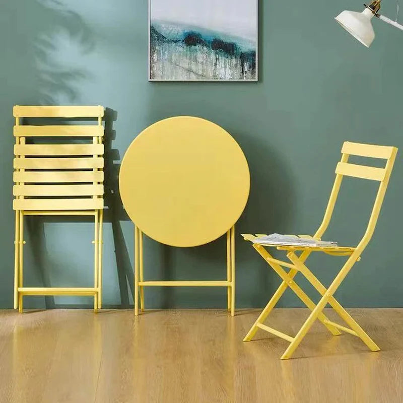 3-Piece Foldable Bistro Set, Red/Yellow/White – 2 Chairs & Round Table