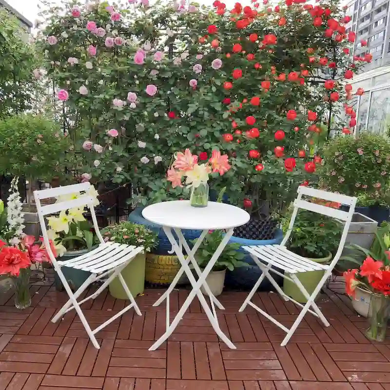 3-Piece Foldable Bistro Set, Red/Yellow/White – 2 Chairs & Round Table
