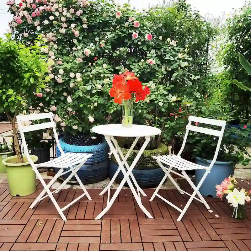 3-Piece Foldable Bistro Set, Red/Yellow/White – 2 Chairs & Round Table
