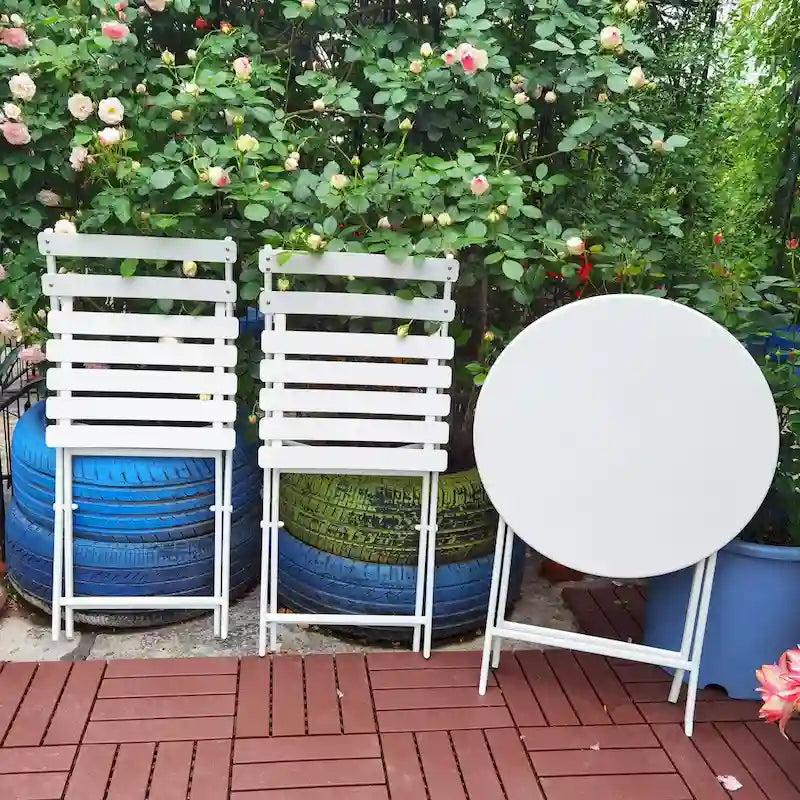 3-Piece Foldable Bistro Set, Red/Yellow/White – 2 Chairs & Round Table
