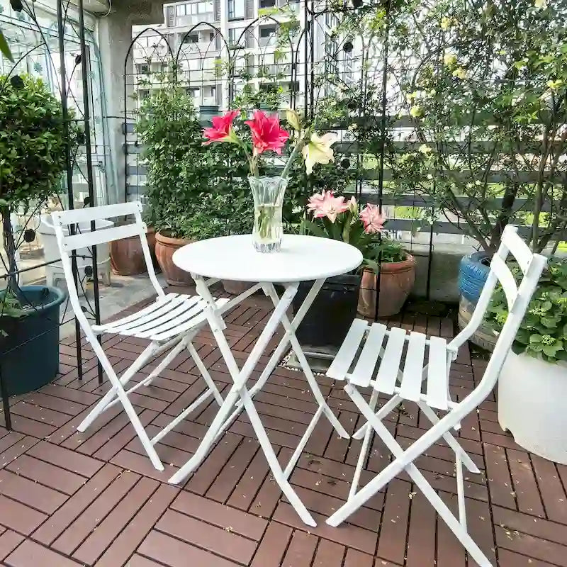 3-Piece Foldable Bistro Set, Red/Yellow/White – 2 Chairs & Round Table