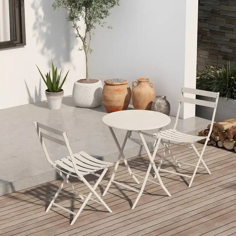 3-Piece Foldable Bistro Set, Red/Yellow/White – 2 Chairs & Round Table